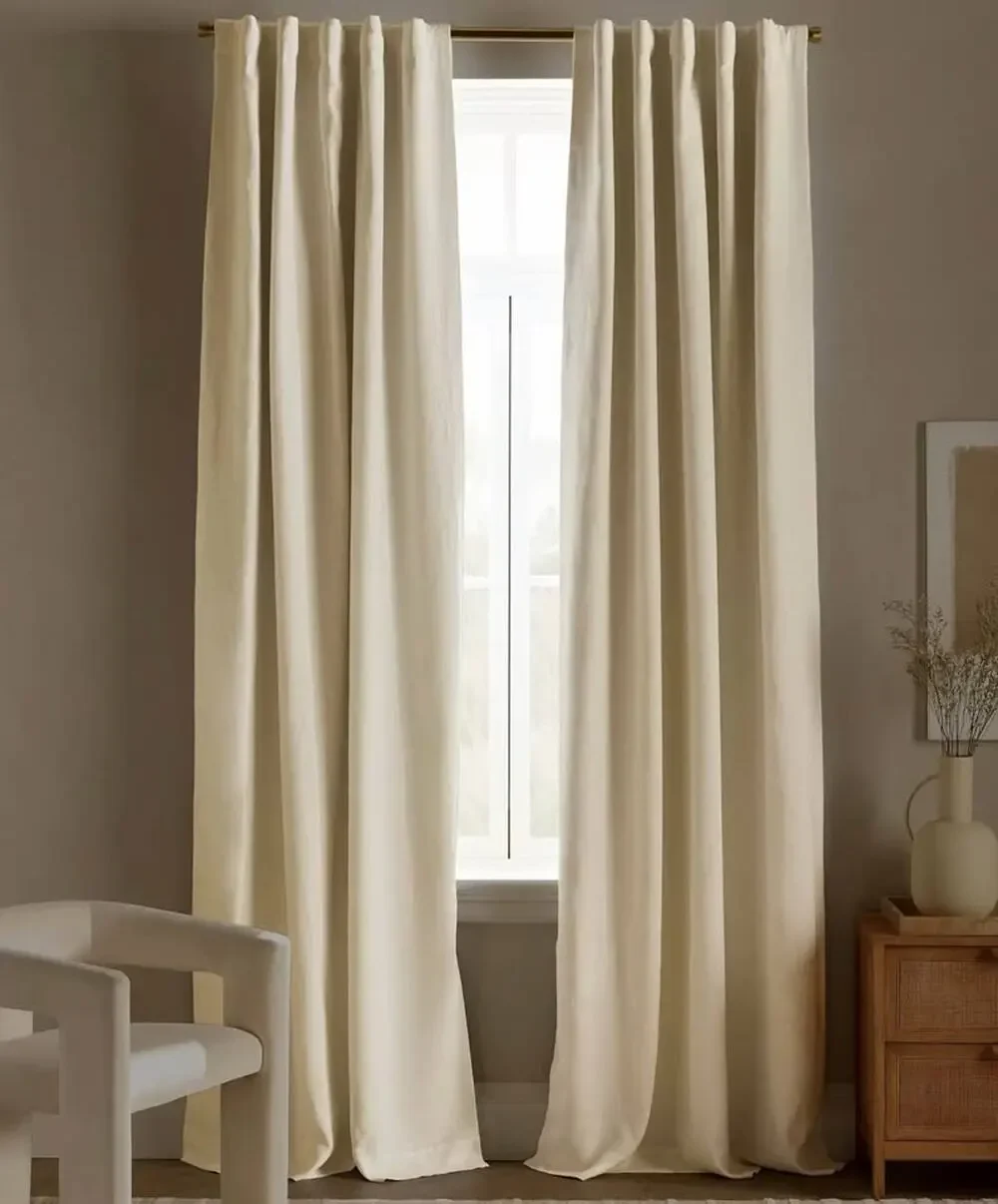Quince European Linen True Blackout Curtain Single Panel Ivory 96x96 New